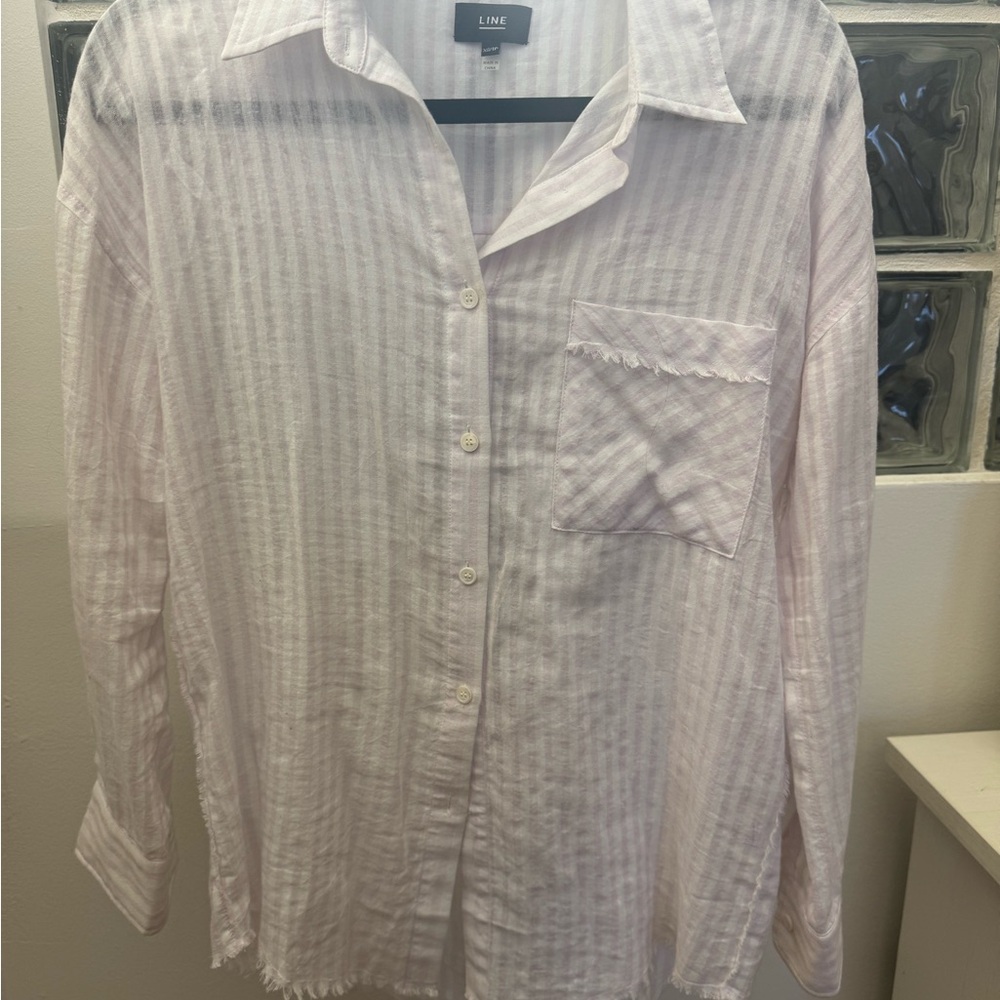 L*INE White Striped Women's Blouse